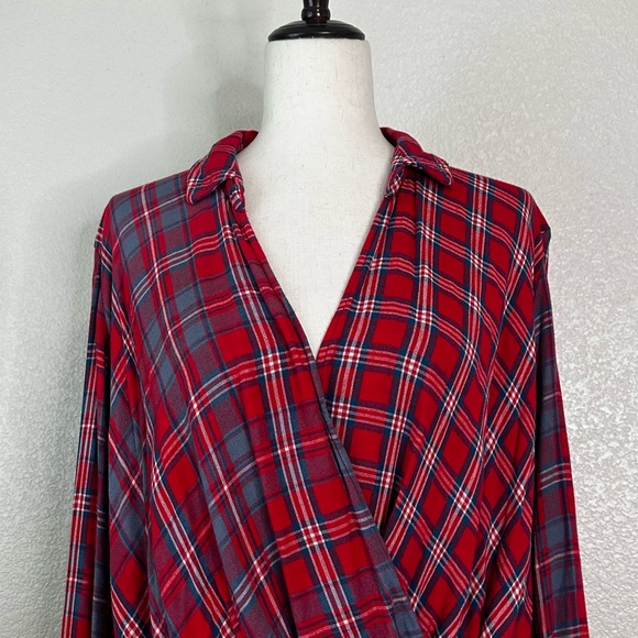 Abercrombie & Fitch Red Plaid Flannel Long Sleeves Wrap Shirt, Sz Small - Picture 3 of 12